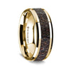 14K Yellow Gold Wedding Ring with Dark Deer Antler Inlay Beveled Edges - 8 mm