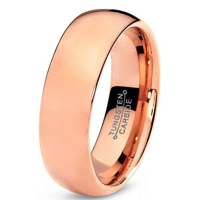 18K Rose Gold Plated Tungsten Wedding Ring Domed with Polished Finish- 7mm