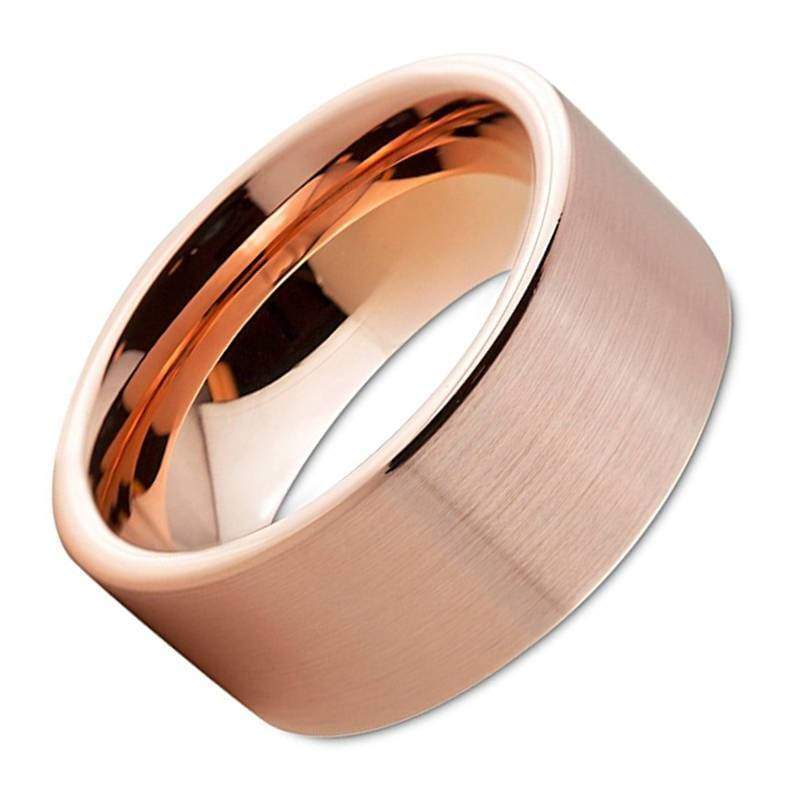 18K Rose Gold Tungsten Wedding Band Pipe Cut Flat Brushed and Polished - 12mm