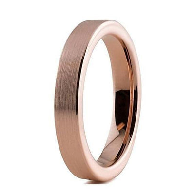 18K Rose Gold Tungsten Wedding Band Pipe Cut Flat Brushed and Polished - 4mm