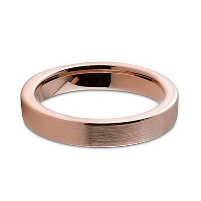 18K Rose Gold Tungsten Wedding Band Pipe Cut Flat Brushed and Polished - 4mm