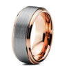 18K Rose Gold Tungsten Wedding Band Stepped Edge Brushed Comfort Fit - 8mm