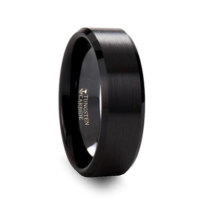 ABBEY Classic Black Tungsten Ring w/ Polished Edges and Brushed Center 4mm-10mm