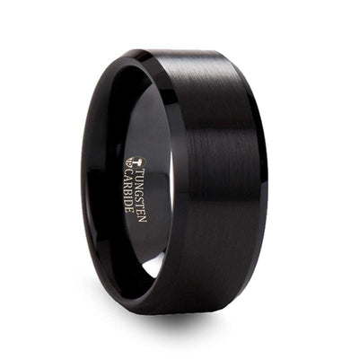 ABBEY Classic Black Tungsten Ring w/ Polished Edges and Brushed Center 4mm-10mm