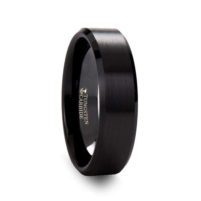 ABBEY Classic Black Tungsten Ring w/ Polished Edges and Brushed Center 4mm-10mm