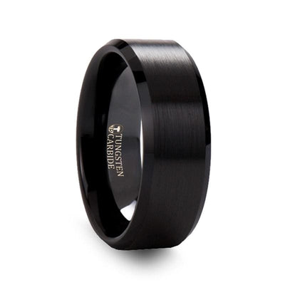 ABBEY Classic Black Tungsten Ring w/ Polished Edges and Brushed Center 4mm-10mm