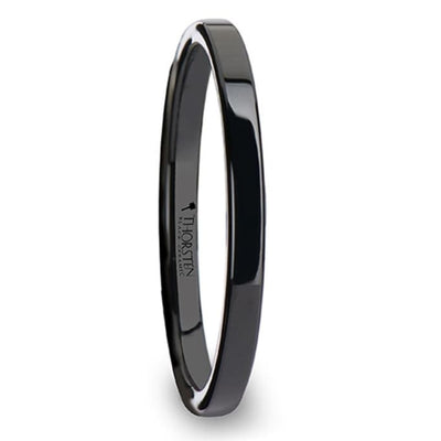 ACIS Flat Polish Finished Black Ceramic Wedding Ring For Him and Her - 4mm - 12mm