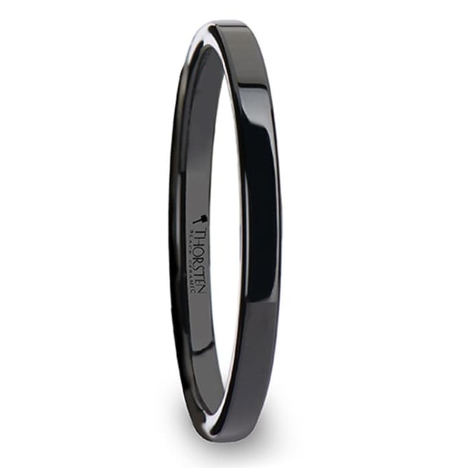 ACIS Flat Polish Finished Black Ceramic Wedding Ring For Him and Her - 4mm - 12mm