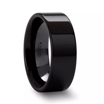 ACIS Flat Polish Finished Black Ceramic Wedding Ring For Him and Her - 4mm - 12mm