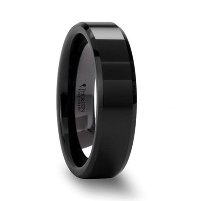 AEGIS Beveled Black Polished Finish Ceramic Wedding Band - 4mm - 12mm