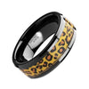 Aidan Ceramic Black Wedding Band Cheetah Print Animal Design Inlay 6mm & 8mm