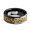 Aidan Ceramic Black Wedding Band Cheetah Print Animal Design Inlay 6mm & 8mm