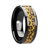 Aidan Ceramic Black Wedding Band Cheetah Print Animal Design Inlay 6mm & 8mm