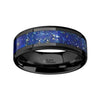 Akhila Ceramic Black Wedding Ring Blue Lapis Inlay Beveled Polished Finish - 8mm