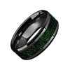 Alder Black Ceramic Wedding Ring Green Goldstone Inlay Beveled Polished Finish - 8mm