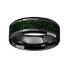 Alder Black Ceramic Wedding Ring Green Goldstone Inlay Beveled Polished Finish - 8mm