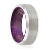 Alpine Purple Wood Sleeve Inlaid beveled Brushed Tungsten Carbide Ring - 8mm