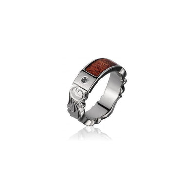 Altair Titanium Scroll Diamond Wedding Band Genuine Hawaiian Koa Wood - 6mm