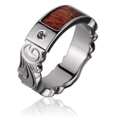 Altair Titanium Scroll Diamond Wedding Band Genuine Hawaiian Koa Wood - 6mm