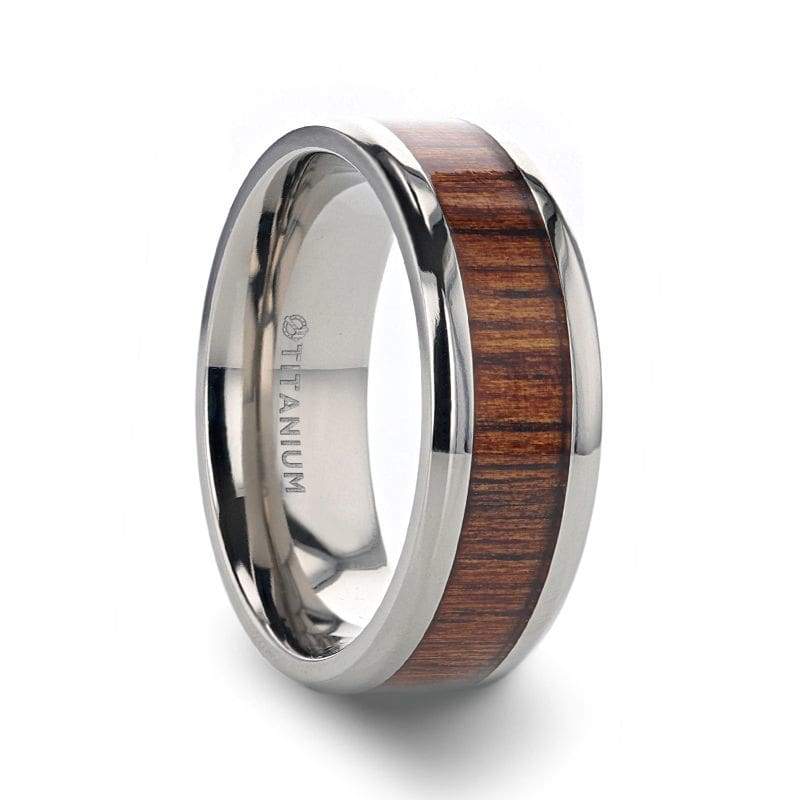 ALTON Titanium Koa Wood Men's Wedding Ring With Beveled