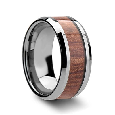 Amber Rosewood Inlaid Tungsten Wedding Ring Polished Finish - 4mm-12mm