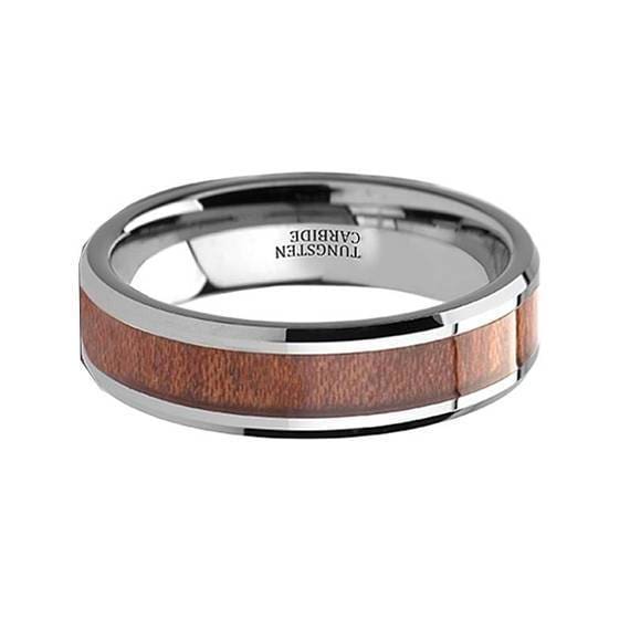 Amber Rosewood Inlaid Tungsten Wedding Ring Polished Finish - 4mm-12mm