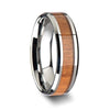 American Cherry Wood Inlaid Tungsten Ring Polished Beveled Edges 6mm - 10mm