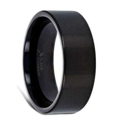 ASWAN Brushed Pipe Cut Black Titanium Wedding Band - 8mm