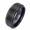 ATALO Black Tungsten Wedding Band with Thin Dark Purple Groove Center - 8mm