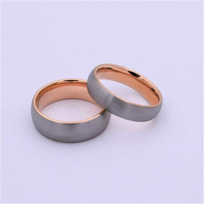 ATILA Domed Brushed Tungsten Carbide Ring w/ Rose Gold Inlaid Inside 6mm & 8mm