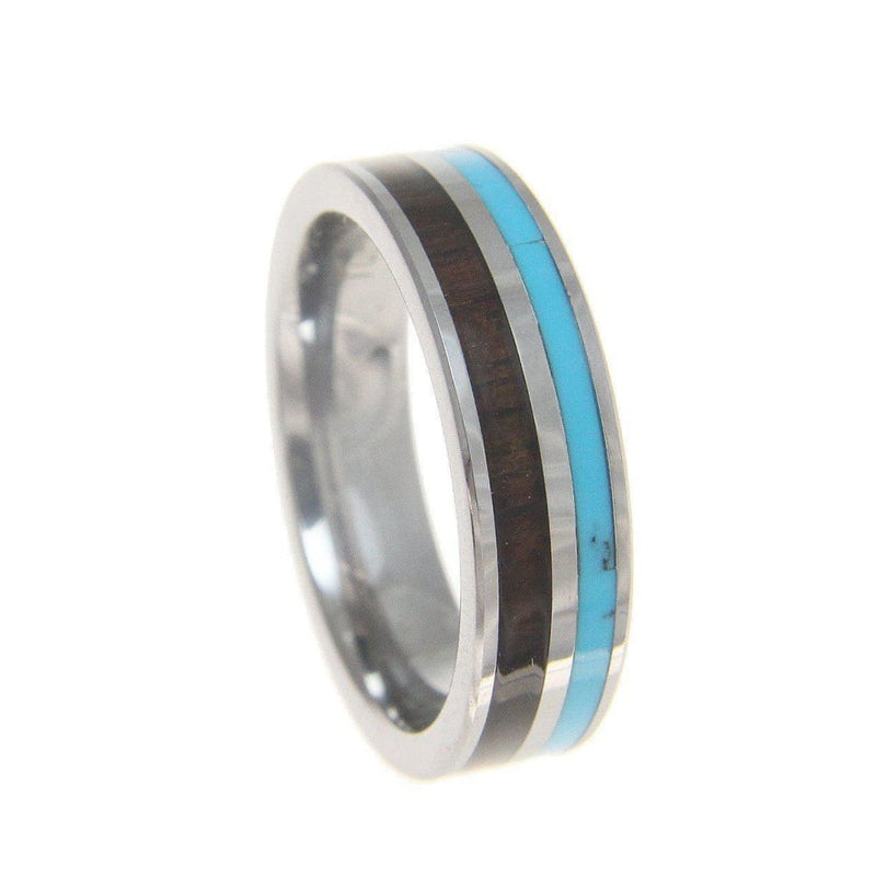 Audrey Tungsten Wedding Band Turquoise Hawaiian Koa Wood Comfort Fit Ring - 6mm