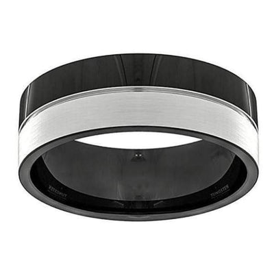 Avery Men’s Black And Silver Tungsten Wedding Band High Polish - 8mm