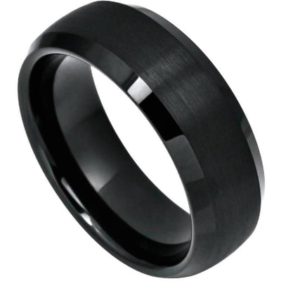 BADU Domed Black Tungsten Ring With Brushed Center & Beveled Edges - 6mm 8mm