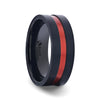 BARTOW Men’s Black Titanium Ring Red Aluminum Groove Brushed Center 8mm