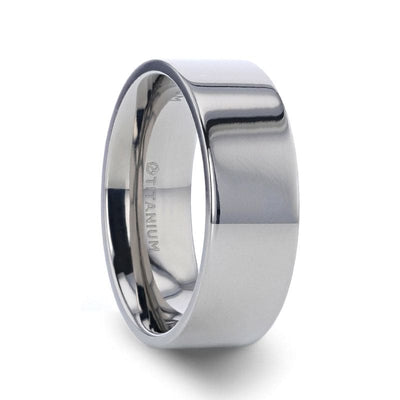 BEDFORD Highly Polished Flat Style Men’s Titanium Wedding Band - 6mm & 8mm