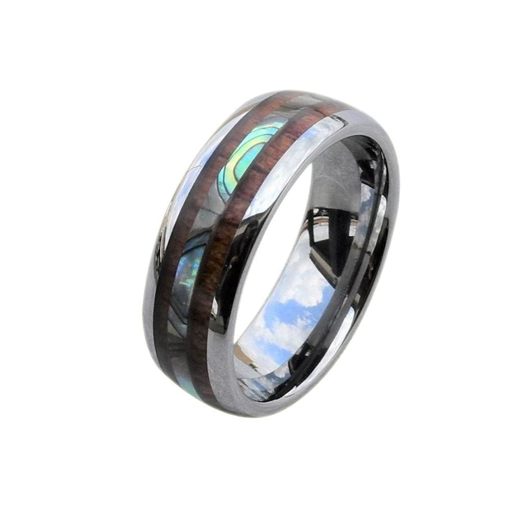 Bellamy Abalone and Hawaiian Koa Wood Inlaid Tungsten Wedding Band - 6mm & 8mm