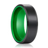 Bellevue Black Brush Finish Tungsten Carbide Ring with Green Interior 6mm & 8mm