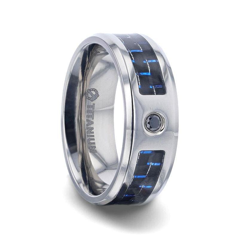 BERLIN Black And Blue Carbon Fiber Titanium Ring Sapphire Center Stone