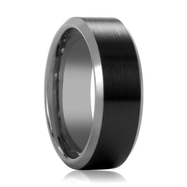 Beveled Black Tungsten Carbide Ring With Brushed Ceramic Center 6mm & 8mm