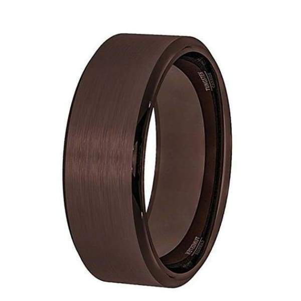 Beveled Men’s All Brown Tungsten Wedding Band With Brushed Center - 8 mm