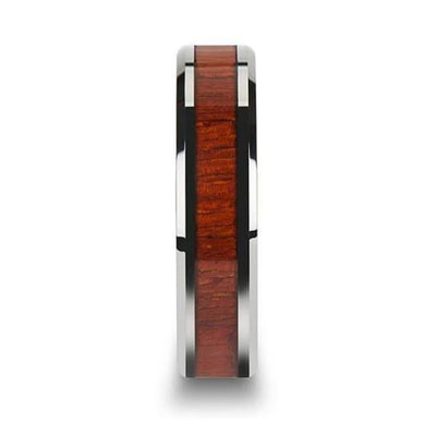 Beveled Mens Tungsten Wedding Ring With Real Padauk Wood Inlay 6mm - 10 mm