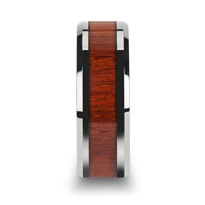 Beveled Mens Tungsten Wedding Ring With Real Padauk Wood Inlay 6mm - 10 mm