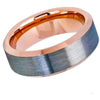 Beveled Two-Tone Rose Gold Tungsten Wedding Ring With Brushed Gun Metal Finish - 8mm