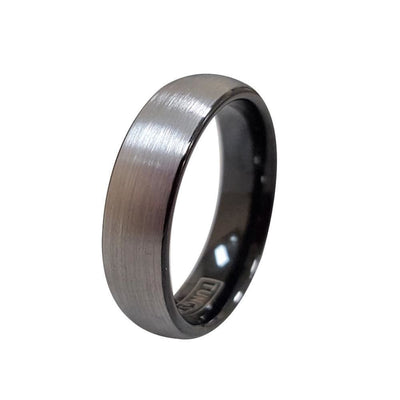 Bevin Tungsten Ring With Curved Brush Finish and Ion Plated Black On The Inside 6mm & 8mm