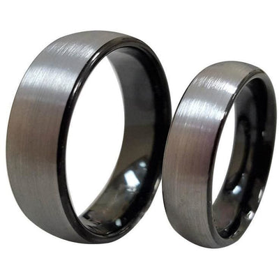 Bevin Tungsten Ring With Curved Brush Finish and Ion Plated Black On The Inside 6mm & 8mm