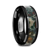 Black Camo Ceramic Wedding Ring Coprolite Fossil Inlay Beveled Polished Finish - 8mm