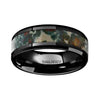 Black Camo Ceramic Wedding Ring Coprolite Fossil Inlay Beveled Polished Finish - 8mm