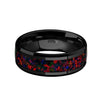 Black Ceramic Wedding Ring With Opal Inlay Beveled Polished Finish - 8mm