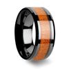 Black Cherry Wood Inlaid Ceramic Wedding Band Beveled Edges 6mm - 10mm