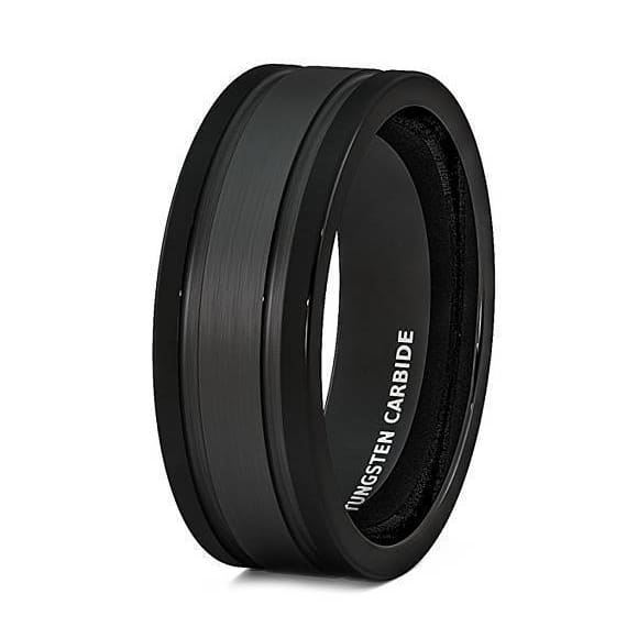 Black Tungsten Carbide Wedding Ring Brushed Double Groove